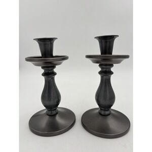 Pair‎ VTG Pewter-Style Metal Candlestick Holders 6.5" Crafted in USA
